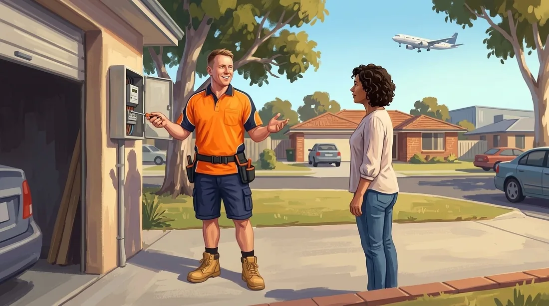 Illustration of a SolArk Electrical tradesman on a job in belmont and victoria park of Perth