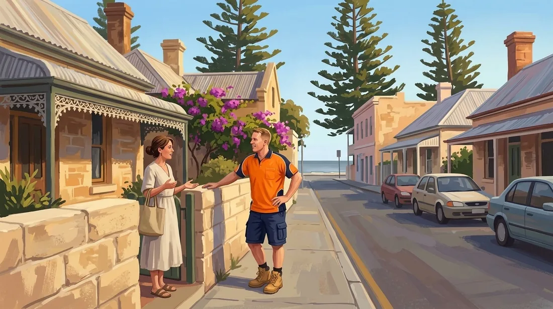 Illustration of a SolArk Electrical tradesman on a job in fremantle and the coast of Perth