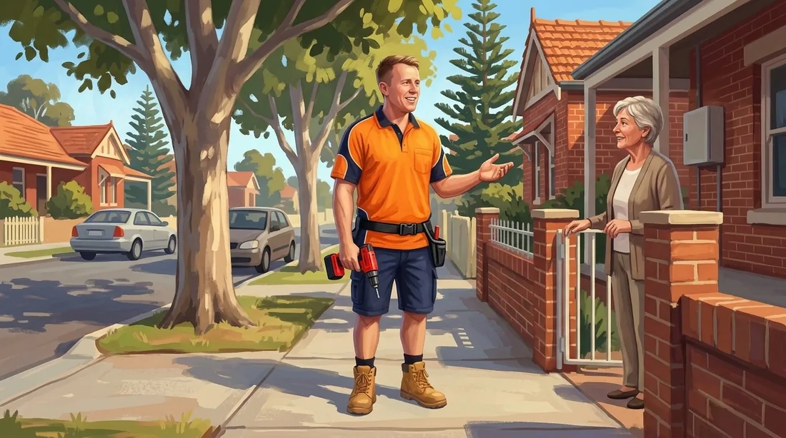 Illustration of a SolArk Electrical tradesman on a job in the established western suburbs of Perth