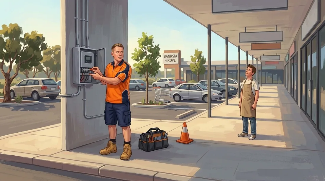 Illustration of a SolArk Electrical tradesman at Banksia Grove Shopping Centre in Banksia Grove