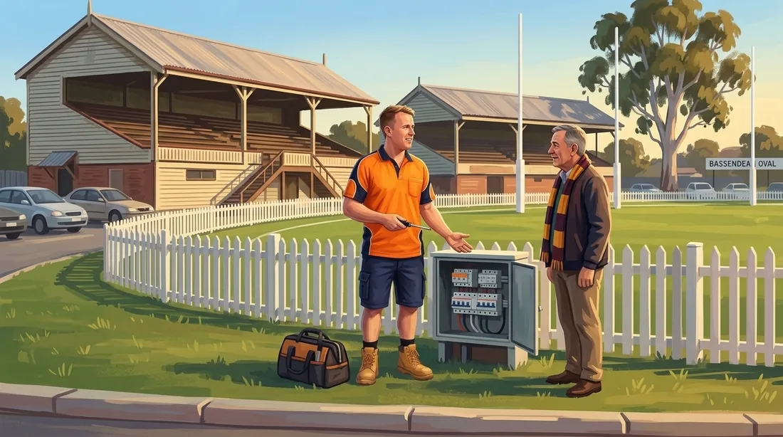 Illustration of a SolArk Electrical tradesman at Bassendean Oval in Bassendean