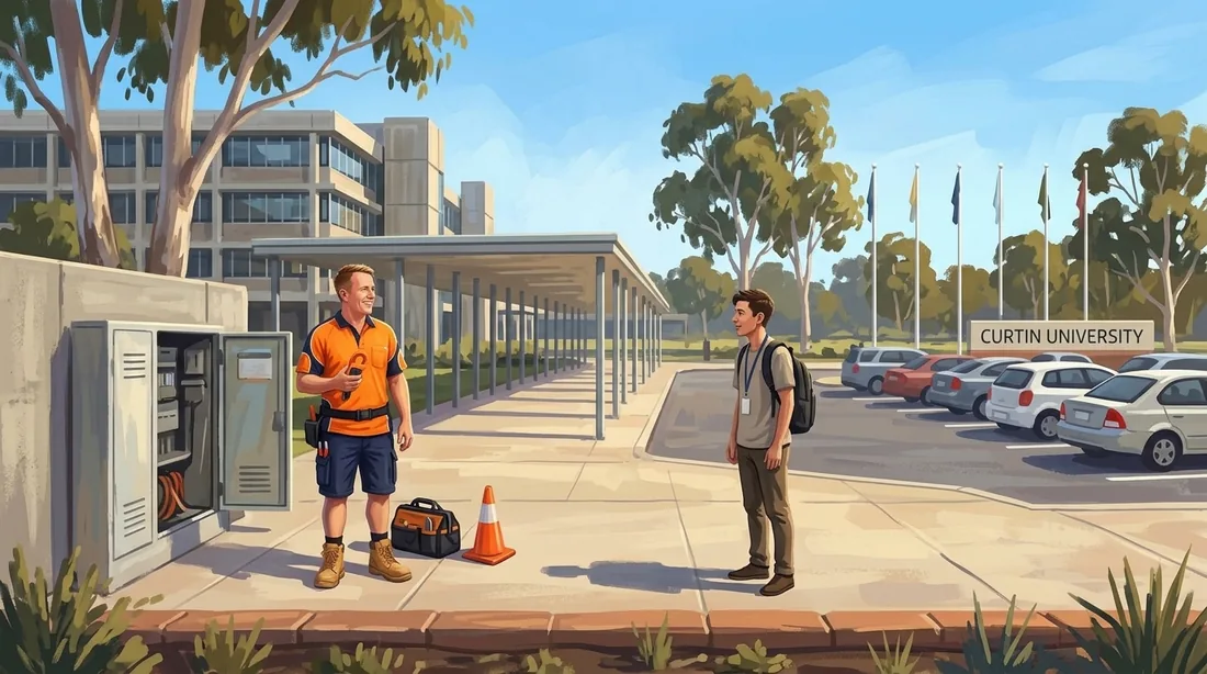 Illustration of a SolArk Electrical tradesman at Curtin University in Bentley