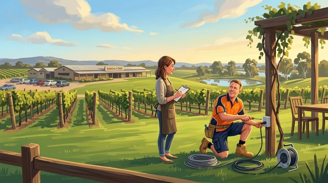 Illustration of a SolArk Electrical tradesman at Sandalford Wines in Caversham