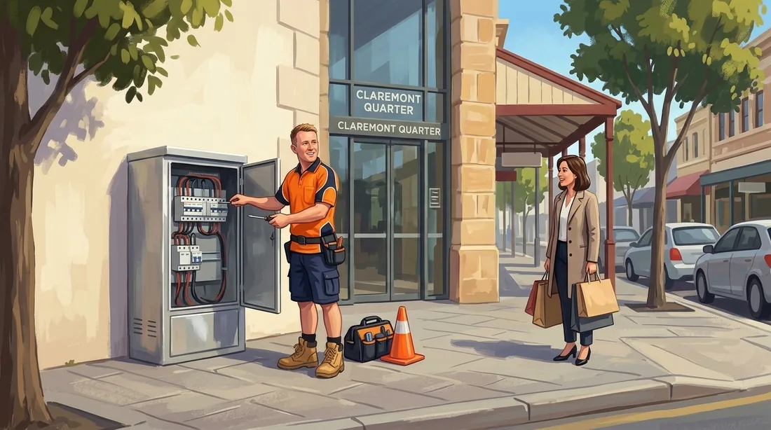 Illustration of a SolArk Electrical tradesman at Claremont Quarter in Claremont