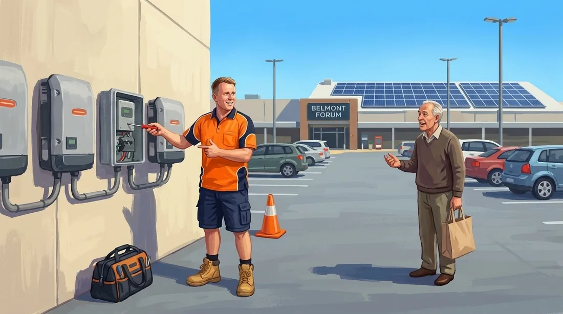 Illustration of a SolArk Electrical tradesman at Belmont Forum in Cloverdale