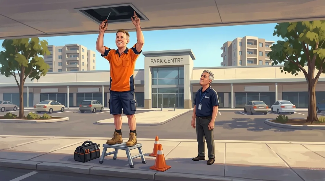 Illustration of a SolArk Electrical tradesman at Park Centre in East Victoria Park