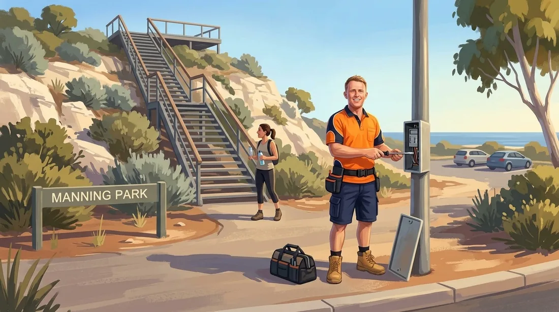 Illustration of a SolArk Electrical tradesman at Manning Park in Hamilton Hill
