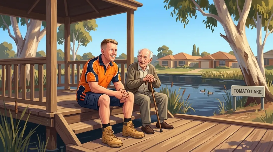 Illustration of a SolArk Electrical tradesman at Tomato Lake in Kewdale