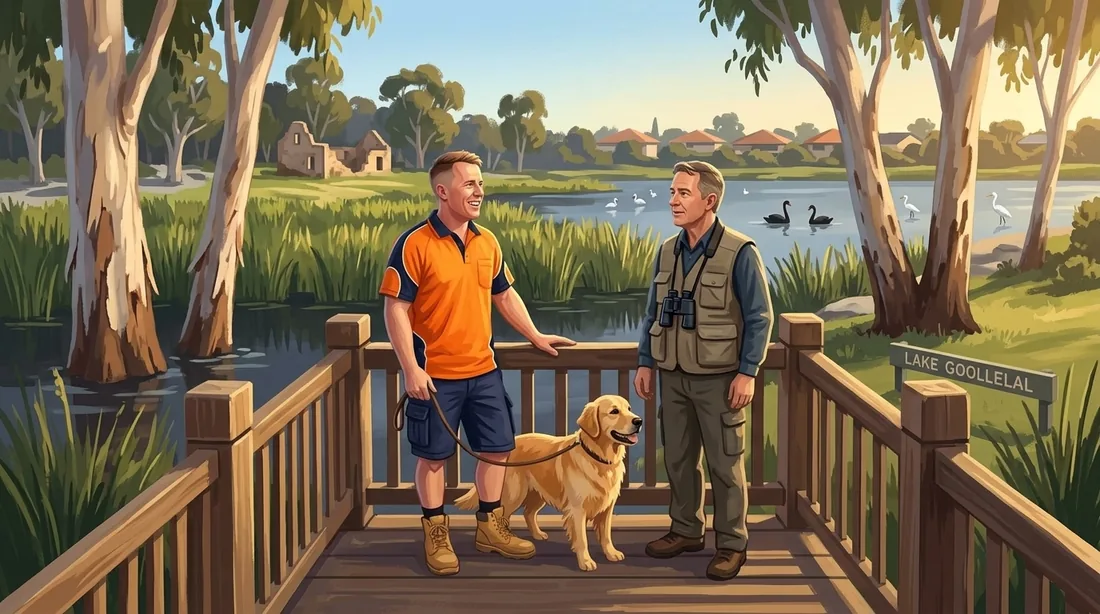 Illustration of a SolArk Electrical tradesman at Lake Goollelal in Kingsley