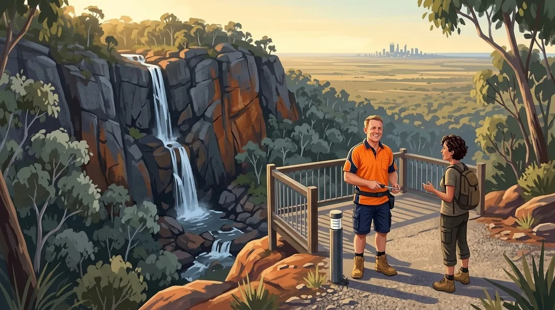 Illustration of a SolArk Electrical tradesman at Lesmurdie Falls in Lesmurdie