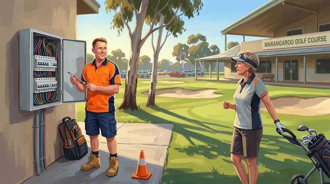 Illustration of a SolArk Electrical tradesman at Marangaroo Golf Course in Marangaroo