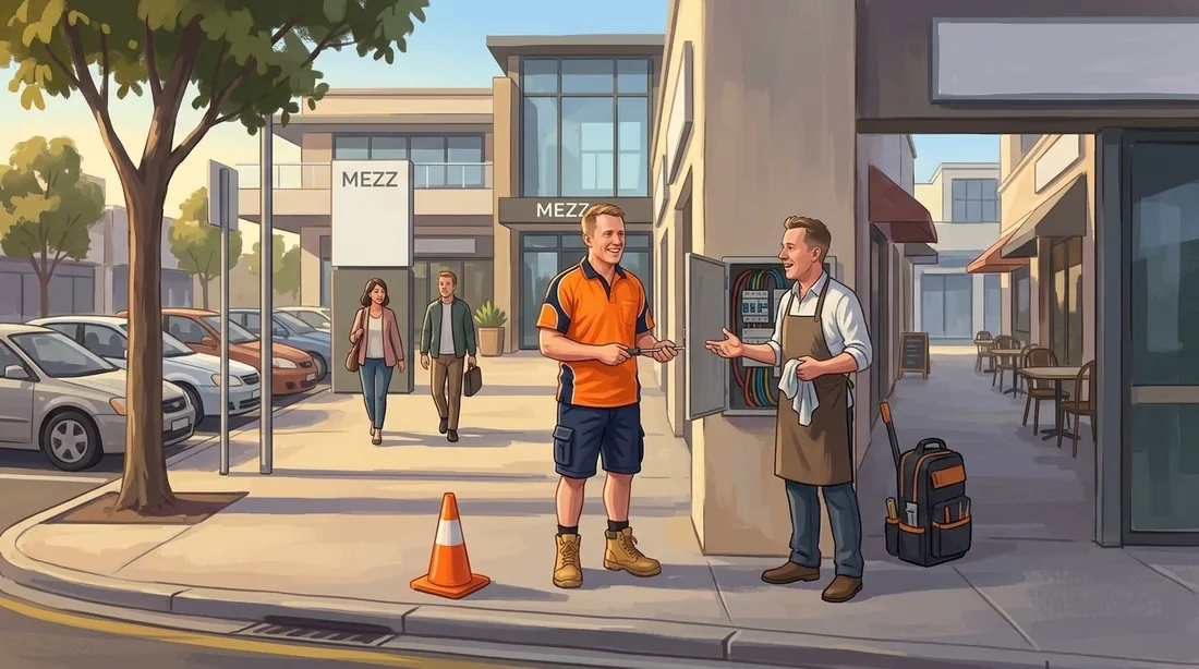 Illustration of a SolArk Electrical tradesman at The Mezz in Mount Hawthorn
