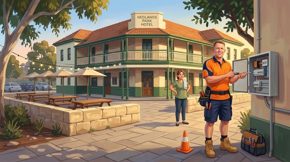 Illustration of a SolArk Electrical tradesman at Steves Nedlands Park Hotel in Nedlands