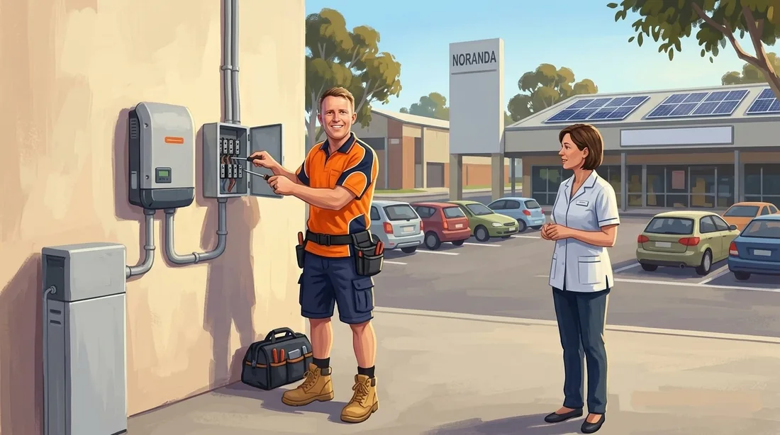 Illustration of a SolArk Electrical tradesman at Noranda Shopping Village in Noranda