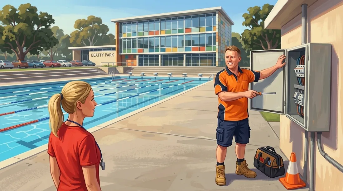 Illustration of a SolArk Electrical tradesman at Beatty Park Leisure Centre in North Perth