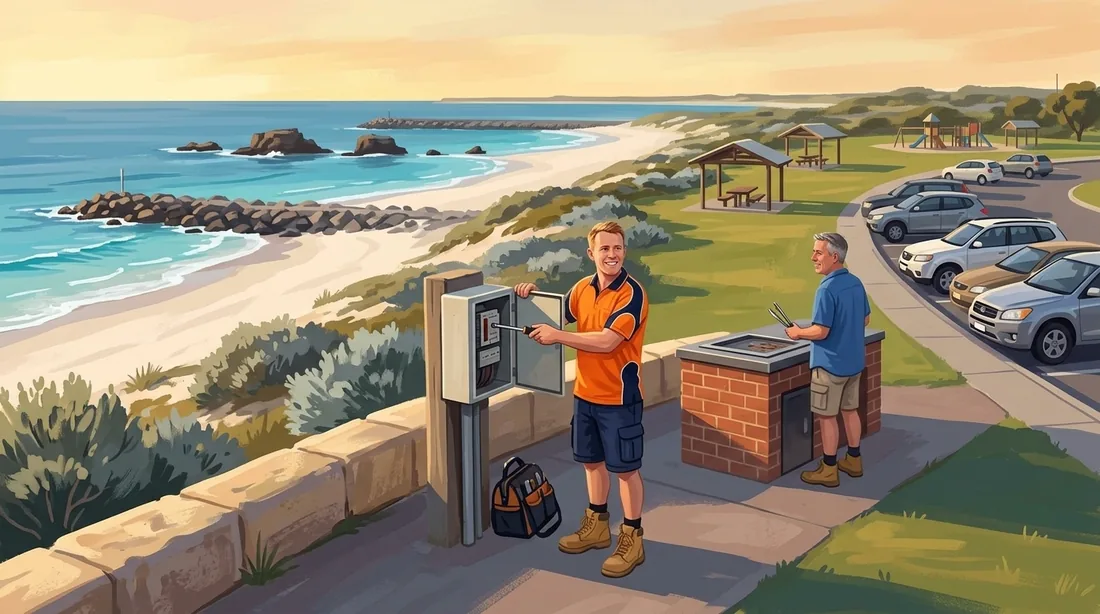 Illustration of a SolArk Electrical tradesman at Quinns Beach in Quinns Rocks