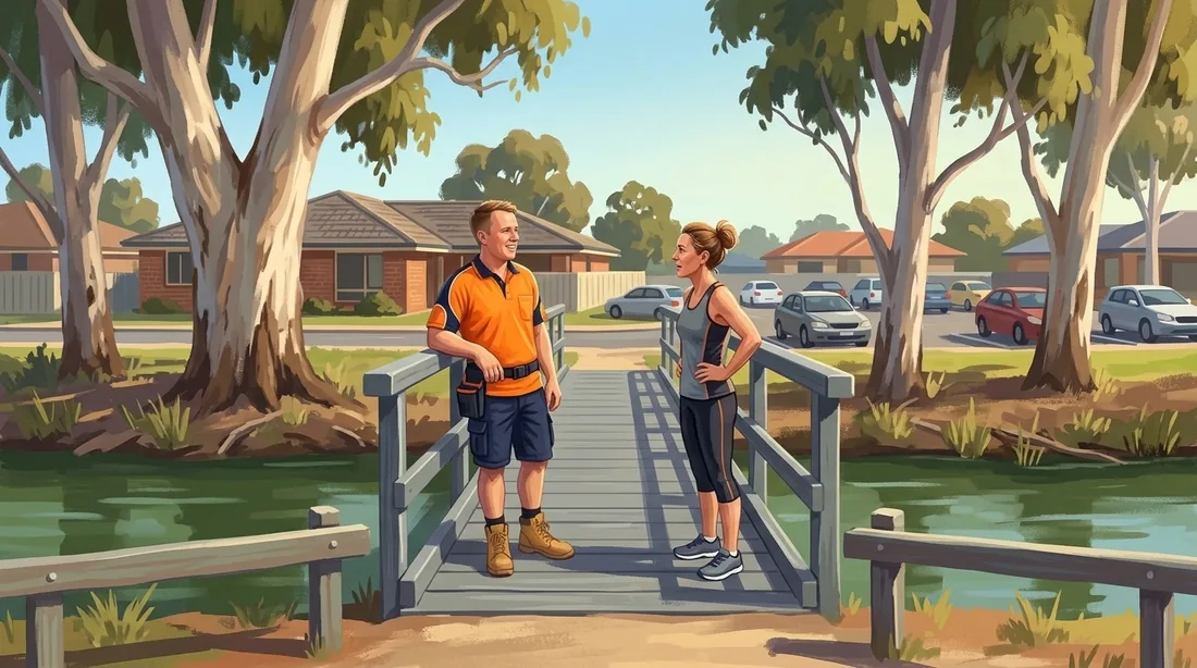 Illustration of a SolArk Electrical tradesman at Riverton Bridge over the Canning River in Riverton