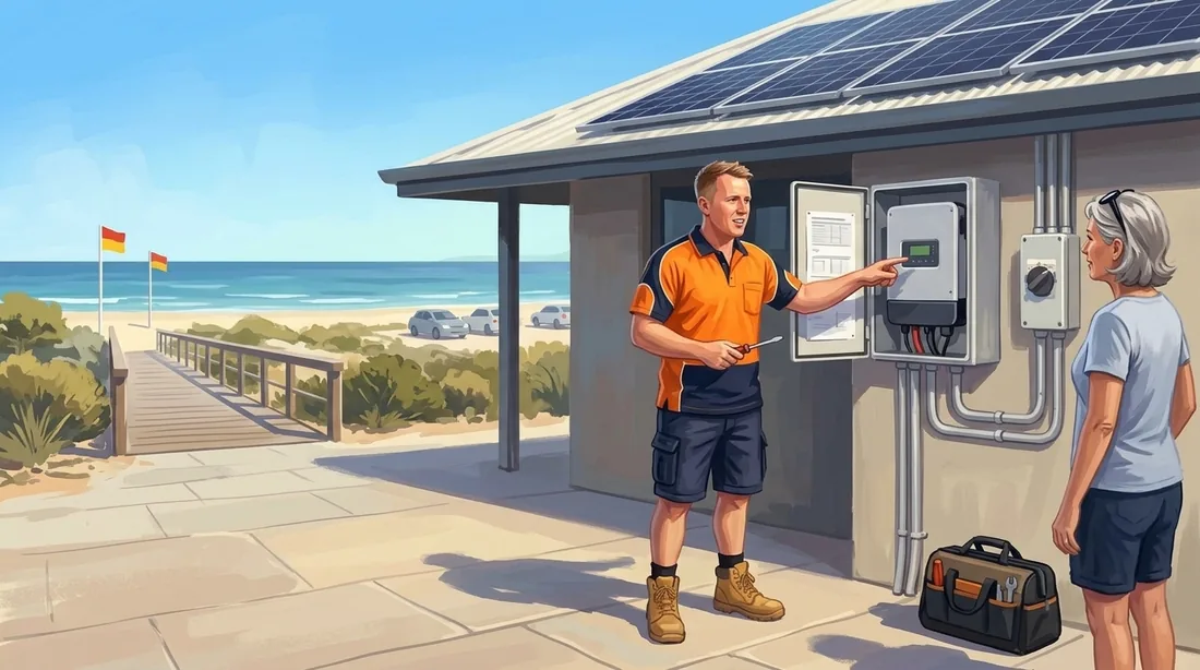 Illustration of a SolArk Electrical tradesman at Secret Harbour Surf Life Saving Club in Secret Harbour
