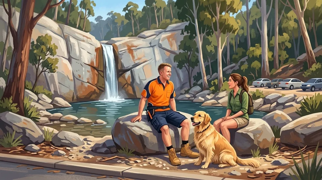 Illustration of a SolArk Electrical tradesman at Serpentine Falls in Serpentine