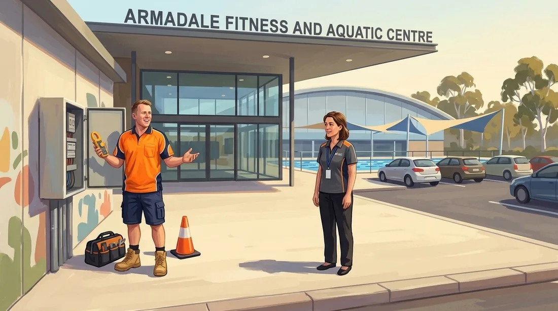 Illustration of a SolArk Electrical tradesman at Armadale Fitness and Aquatic Centre in Seville Grove
