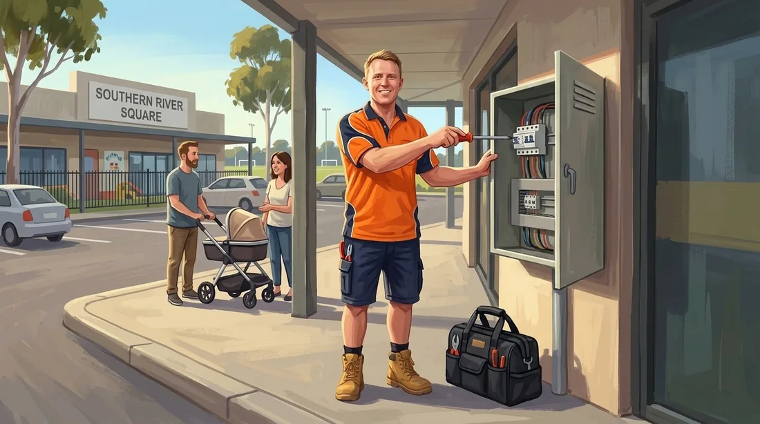 Illustration of a SolArk Electrical tradesman at Southern River Square in Southern River