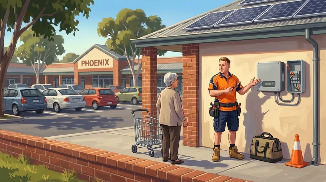 Illustration of a SolArk Electrical tradesman at Phoenix Shopping Centre in Spearwood