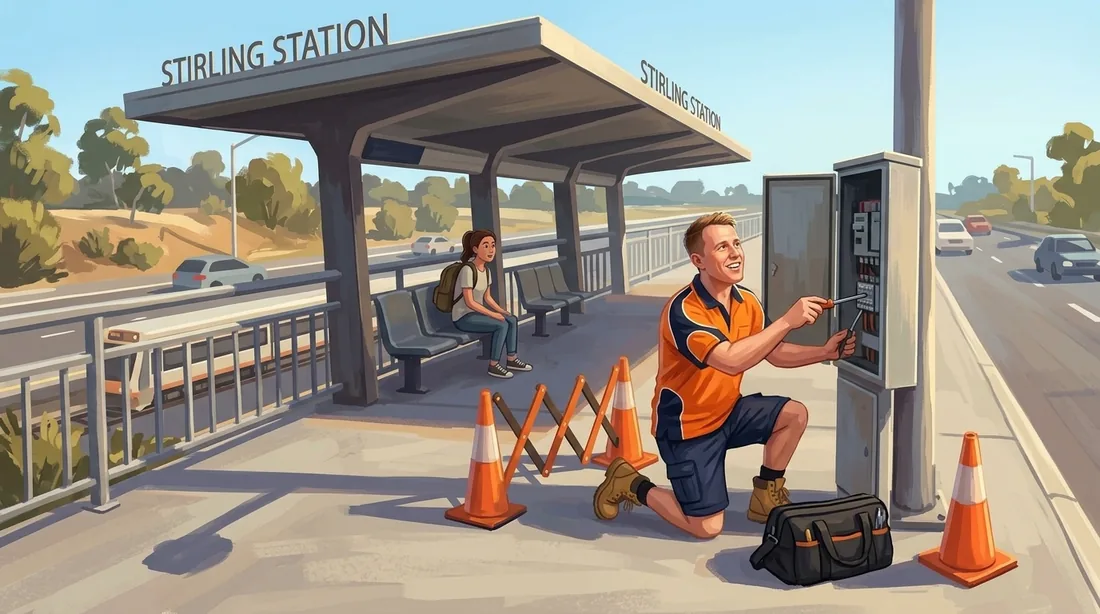Illustration of a SolArk Electrical tradesman at Stirling Station in Stirling