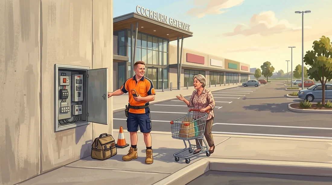 Illustration of a SolArk Electrical tradesman at Cockburn Gateway Shopping City in Success