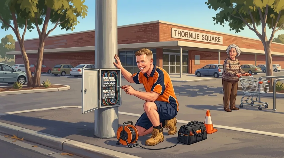 Illustration of a SolArk Electrical tradesman at Thornlie Square in Thornlie