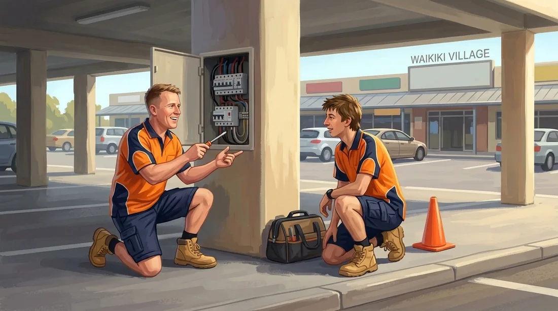 Illustration of a SolArk Electrical tradesman at Waikiki Village in Waikiki
