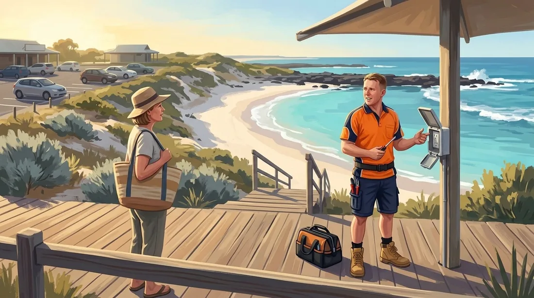 Illustration of a SolArk Electrical tradesman at Yanchep Lagoon in Yanchep