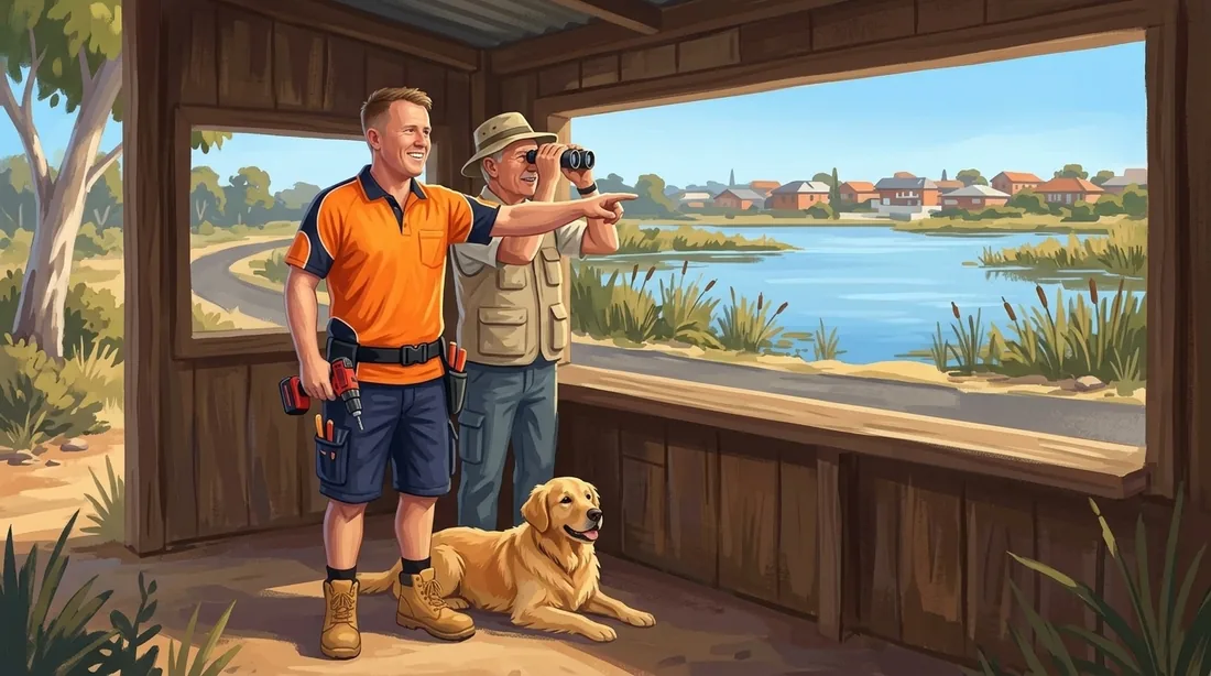 Illustration of a SolArk Electrical tradesman at Yangebup Lake in Yangebup
