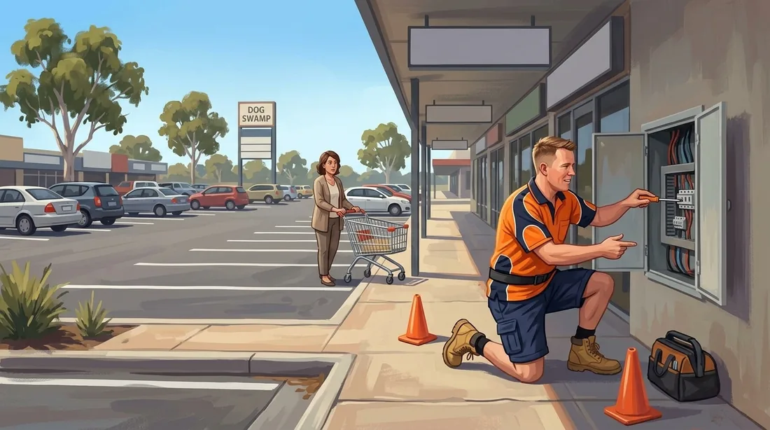 Illustration of a SolArk Electrical tradesman at Dog Swamp Shopping Centre in Yokine