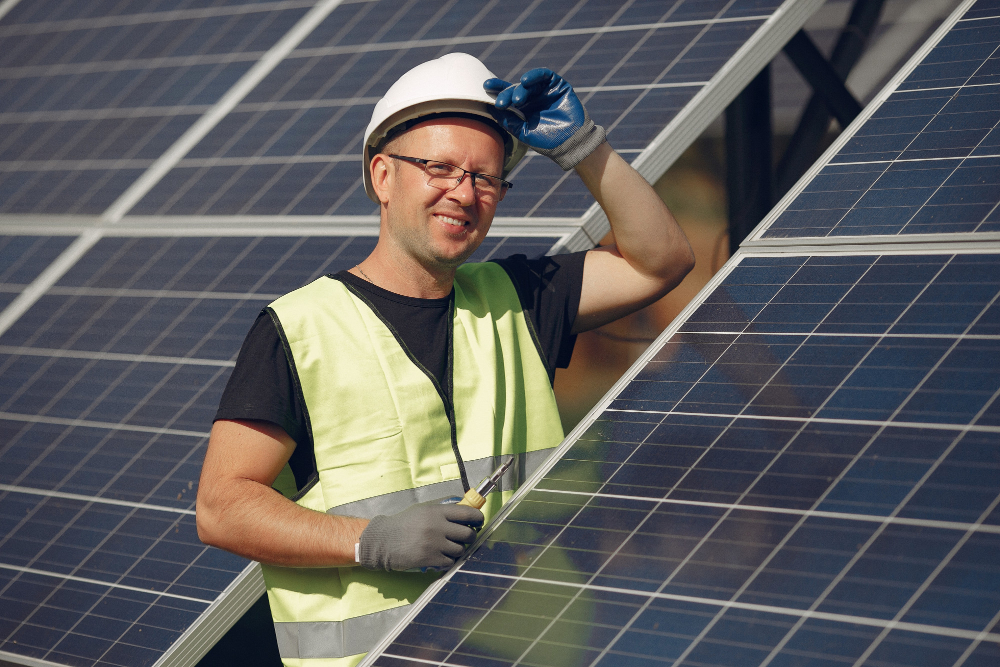 commercial solar perth worker in white helmet